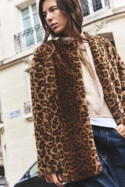 ZARA Sobretudos / Anoraques^CASACO COM EFEITO DE PELO SINTÉTICO E ESTAMPADO ANIMAL Leopardo