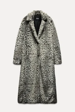 ZARA Sobretudos / Anoraques^CASACO COM EFEITO DE PELO SINTÉTICO E ESTAMPADO ANIMAL Leopardo / Cinzento