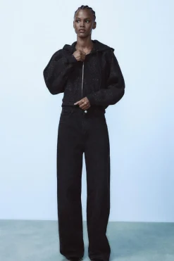ZARA Blusões|Sweatshirts / Joggers^CASACO COM GLITTER Preto