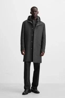 ZARA Vestuário De Inverno|Sobretudos / Gabardinas^CASACO COM GOLA E CAPUZ AMOVÍVEL Cinzento