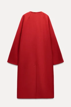 ZARA Sobretudos / Anoraques^CASACO COM MISTURA DE LÃ MANTECO ZW COLLECTION Vermelho