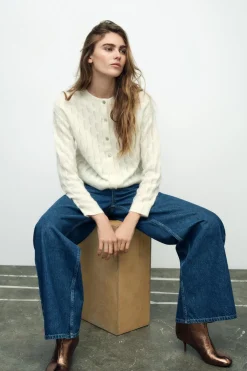 ZARA Cardigan / Camisolas|Malha^CASACO COM ONDAS E LÃ Cru