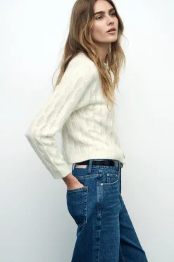 ZARA Cardigan / Camisolas|Malha^CASACO COM ONDAS E LÃ Cru