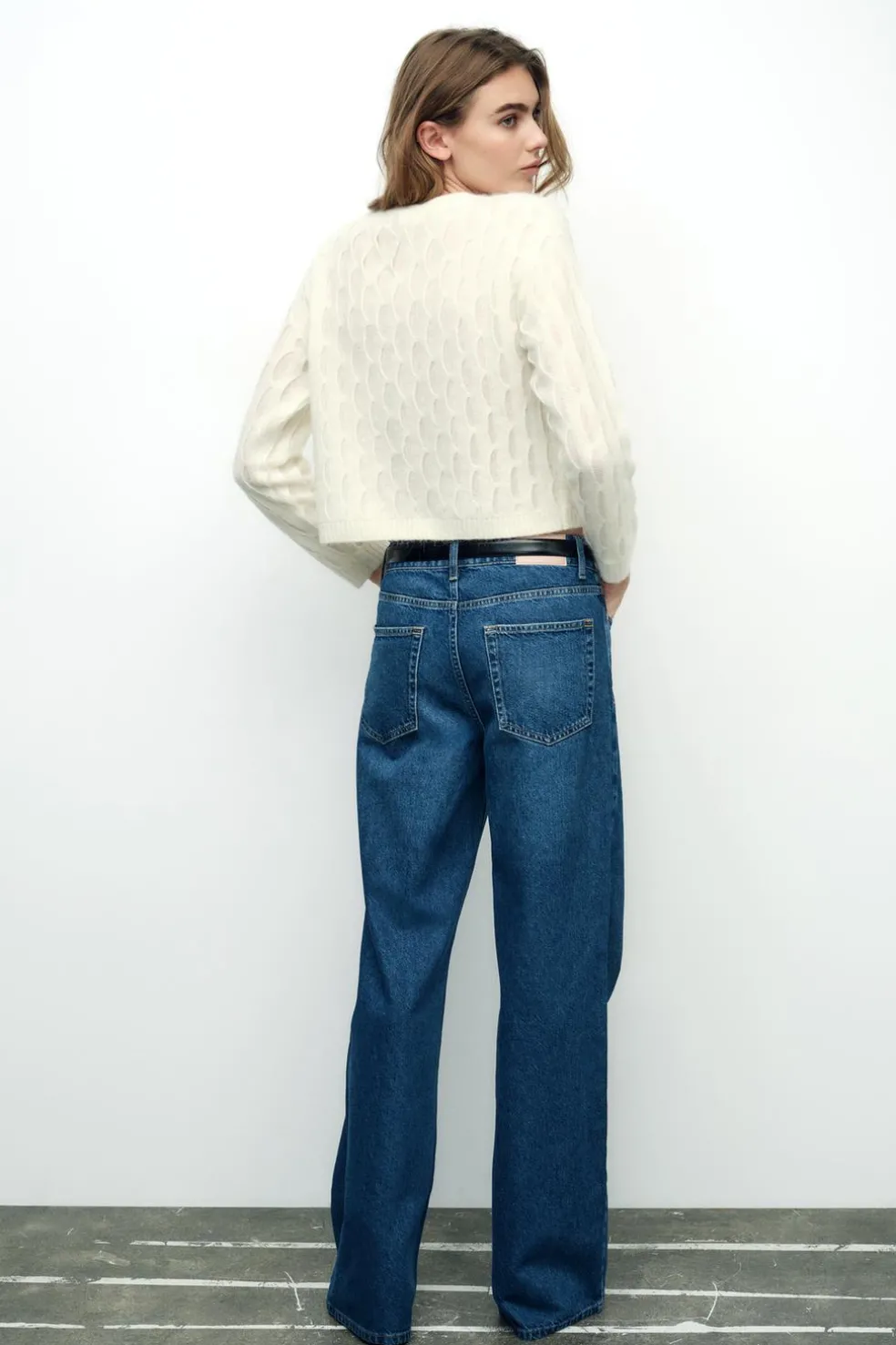 ZARA Cardigan / Camisolas|Malha^CASACO COM ONDAS E LÃ Cru