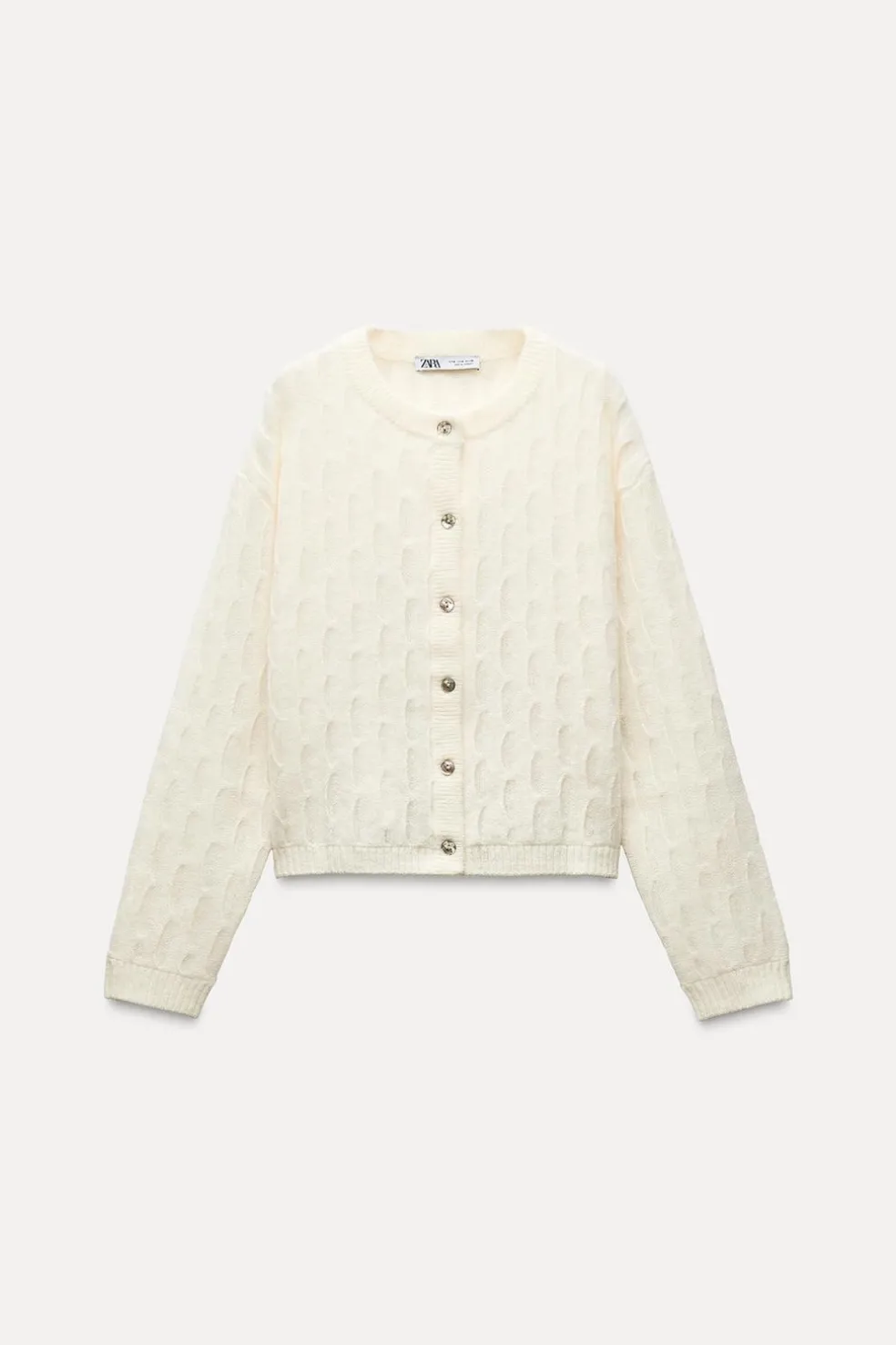 ZARA Cardigan / Camisolas|Malha^CASACO COM ONDAS E LÃ Cru
