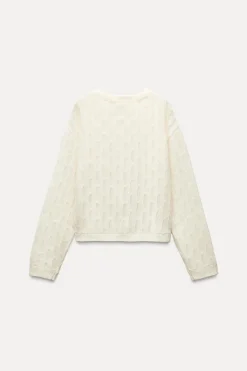 ZARA Cardigan / Camisolas|Malha^CASACO COM ONDAS E LÃ Cru