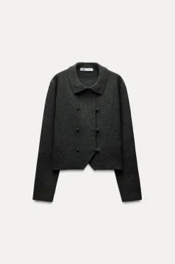 ZARA Cardigan / Camisolas|Malha^CASACO CRUZADO DE MALHA Cinzento
