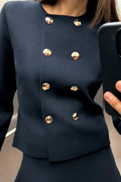 ZARA Cardigan / Camisolas|Malha^CASACO CRUZADO DE MALHA LISA Azul-marinho