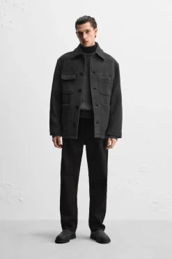 ZARA Vestuário De Inverno|Blusões^CASACO CURTO DE MISTURA DE LÃ MANTECO Cinzento