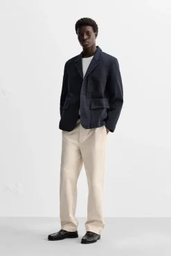 ZARA Blazers^CASACO DE ALGODÃO LAVADO Azul-marinho-escuro