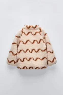 CASACO DE EFEITO DE PELO ENCARACOLADO COM ESTAMPADO-ZARA Sale
