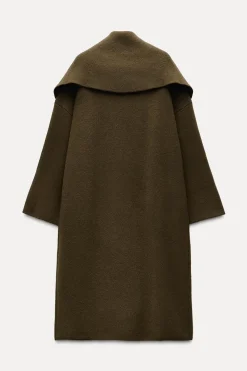 ZARA Sobretudos / Anoraques|Cardigan / Camisolas^CASACO DE LAPELA LARGA 100% LÃ Caqui
