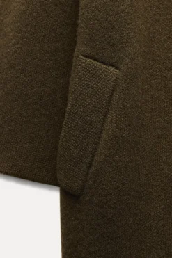 ZARA Sobretudos / Anoraques|Cardigan / Camisolas^CASACO DE LAPELA LARGA 100% LÃ Caqui
