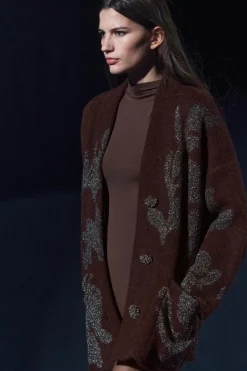 ZARA Sobretudos / Anoraques|Cardigan / Camisolas^CASACO DE MALHA COM FIO METALIZADO Vinho
