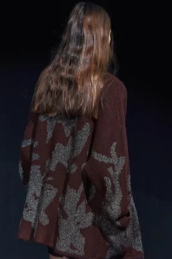 ZARA Sobretudos / Anoraques|Cardigan / Camisolas^CASACO DE MALHA COM FIO METALIZADO Vinho