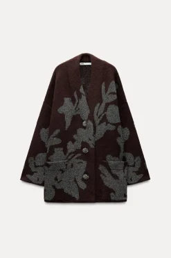 ZARA Sobretudos / Anoraques|Cardigan / Camisolas^CASACO DE MALHA COM FIO METALIZADO Vinho