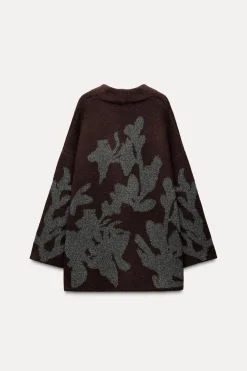 ZARA Sobretudos / Anoraques|Cardigan / Camisolas^CASACO DE MALHA COM FIO METALIZADO Vinho