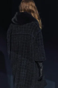 ZARA Sobretudos / Anoraques|Cardigan / Camisolas^CASACO DE MALHA COM GOLA COM EFEITO DE PELO Preto