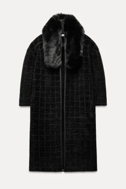 ZARA Sobretudos / Anoraques|Cardigan / Camisolas^CASACO DE MALHA COM GOLA COM EFEITO DE PELO Preto