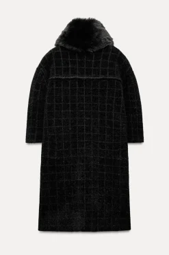 ZARA Sobretudos / Anoraques|Cardigan / Camisolas^CASACO DE MALHA COM GOLA COM EFEITO DE PELO Preto
