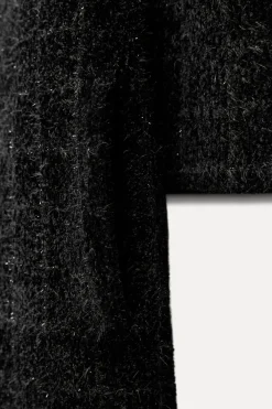 ZARA Sobretudos / Anoraques|Cardigan / Camisolas^CASACO DE MALHA COM GOLA COM EFEITO DE PELO Preto