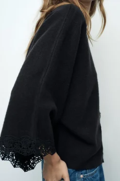 ZARA Cardigan / Camisolas|Malha^CASACO DE MALHA MANGA LARGA Preto