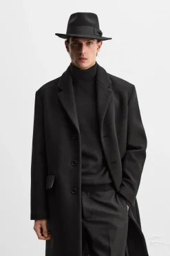 ZARA Vestuário De Inverno|Sobretudos / Gabardinas^CASACO DE MISTURA DE LÃ MANTECO Preto