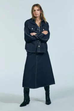ZARA Blusões|Camisas / Blusas^CASACO DENIM TRF Azul-marinho