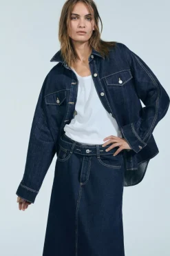ZARA Blusões|Camisas / Blusas^CASACO DENIM TRF Azul-marinho