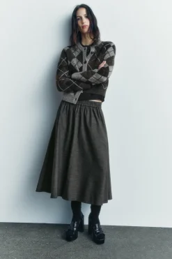 ZARA Cardigan / Camisolas|Malha^CASACO MALHA LOSANGOS Castanho
