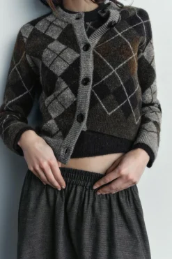 ZARA Cardigan / Camisolas|Malha^CASACO MALHA LOSANGOS Castanho