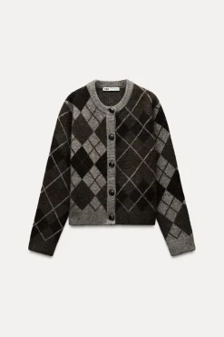 ZARA Cardigan / Camisolas|Malha^CASACO MALHA LOSANGOS Castanho