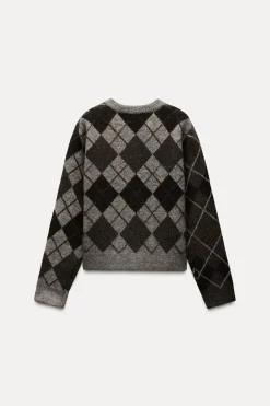 ZARA Cardigan / Camisolas|Malha^CASACO MALHA LOSANGOS Castanho