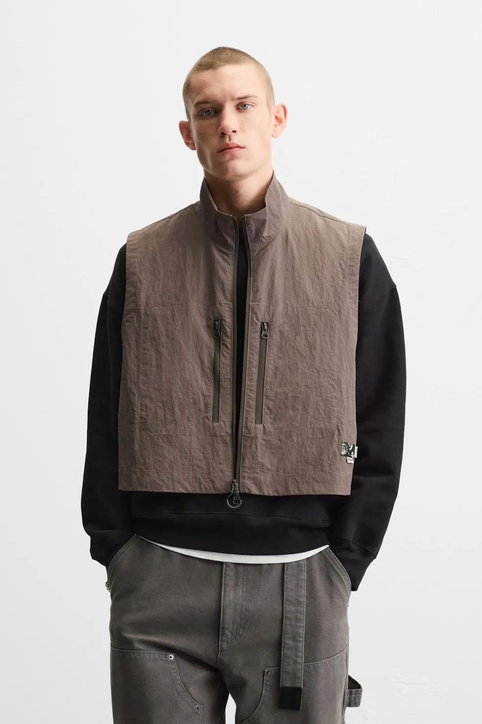 ZARA Blusões|Coletes^COLETE BOXY FIT X ALL CAPS STUDIO Ocre