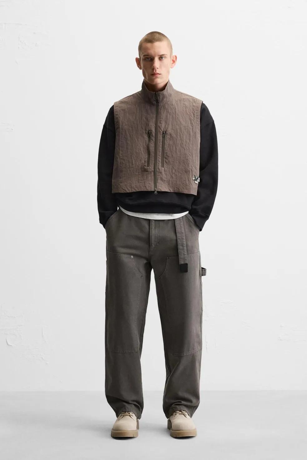 ZARA Blusões|Coletes^COLETE BOXY FIT X ALL CAPS STUDIO Ocre