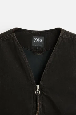 ZARA Blusões|Coletes^COLETE DE GANGA COM BOLSOS Castanho-escuro