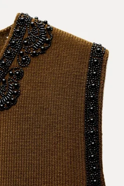 ZARA Blazers / Coletes|Cardigan / Camisolas^COLETE DE MALHA MISSANGAS Castanho