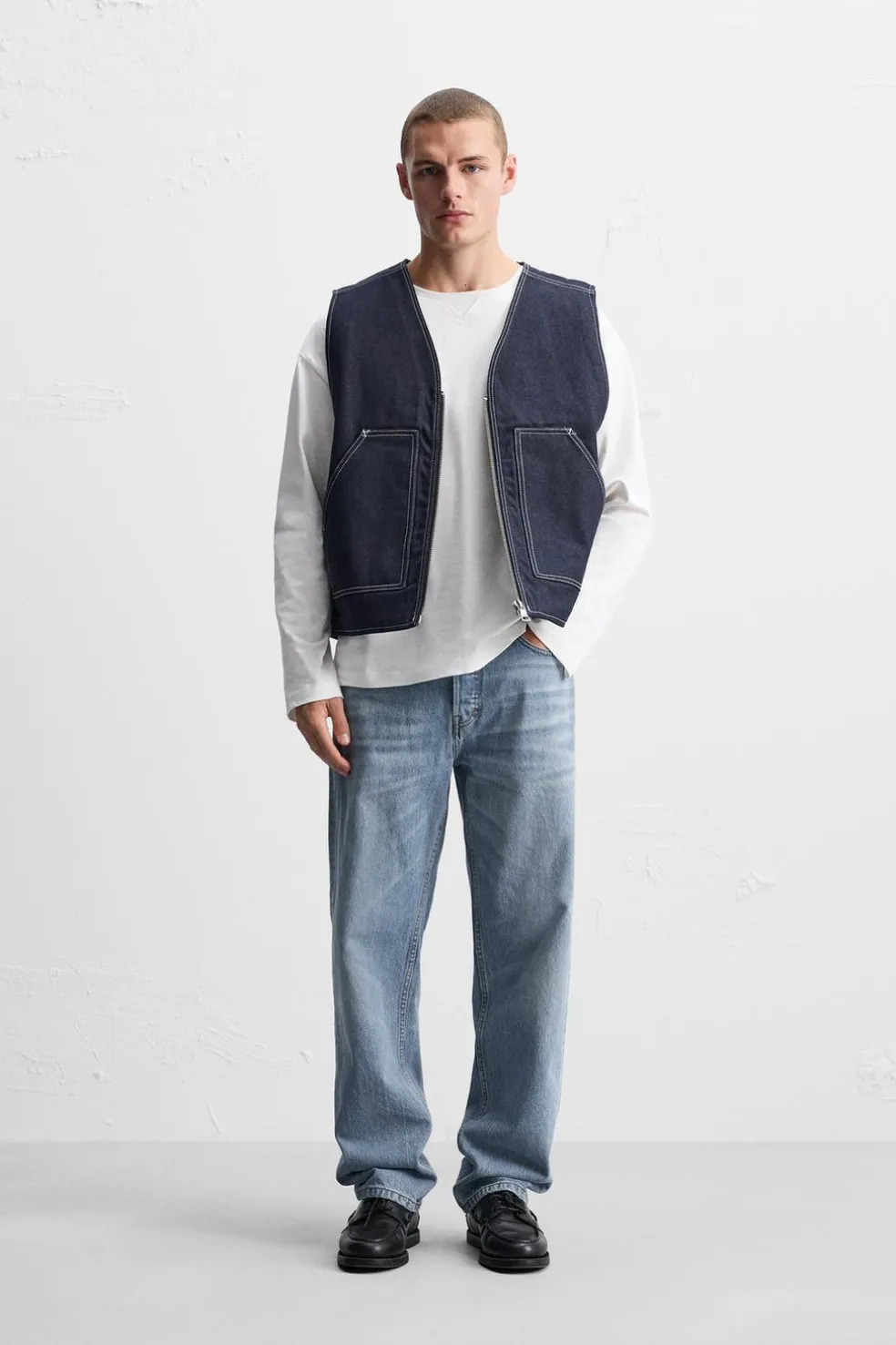 ZARA Blusões|Coletes^COLETE DENIM COM COSTURAS Azul