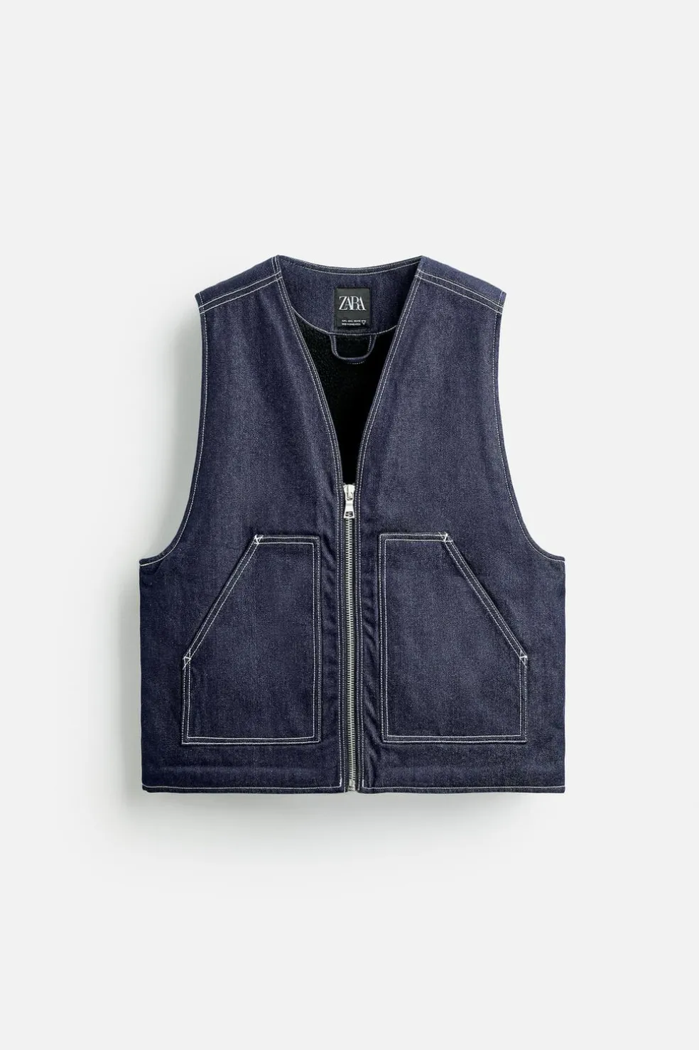 ZARA Blusões|Coletes^COLETE DENIM COM COSTURAS Azul