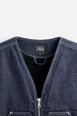 ZARA Blusões|Coletes^COLETE DENIM COM COSTURAS Azul