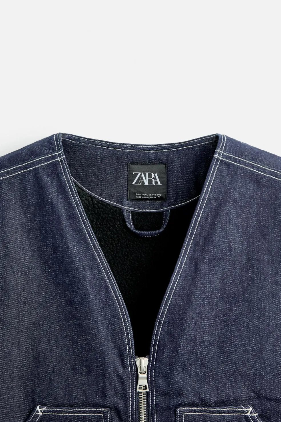 ZARA Blusões|Coletes^COLETE DENIM COM COSTURAS Azul