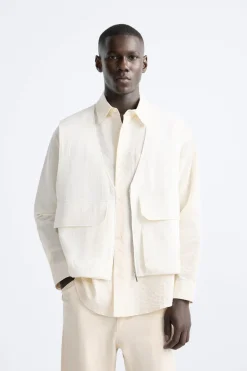 ZARA Coletes^COLETE EFEITO ENRUGADO Branco-marfim