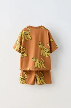CONJUNTO JOGGING DE T-SHIRT E CALÇÕES BERMUDA COM CÃEZINHOS-ZARA Clearance