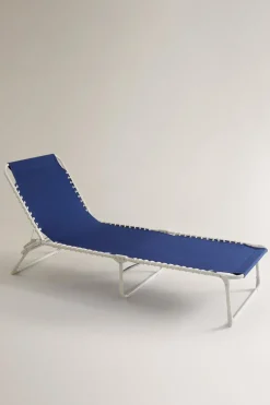 ZARA Móveis|Móveis^ESPREGUIÇADEIRA EXTERIOR DOBRÁVEL LONA Cru / Azul-marinho