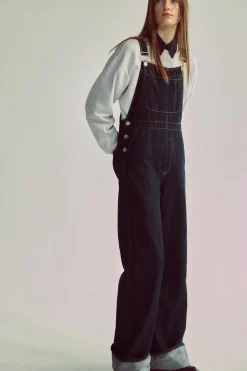 ZARA Vestidos^JARDINEIRAS COMPRIDAS EM GANGA TRF Índigo-escuro