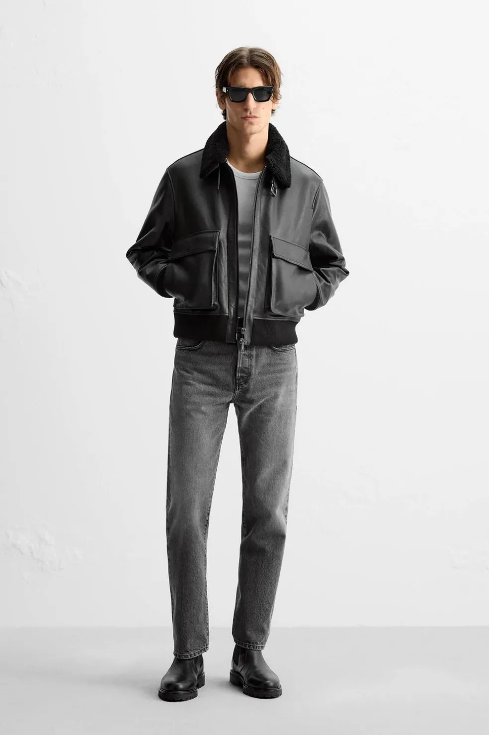 ZARA Calças De Ganga^JEANS ANKLE STRAIGHT FIT Carvão