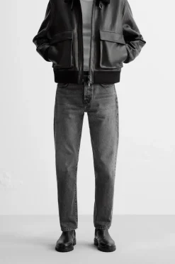 ZARA Calças De Ganga^JEANS ANKLE STRAIGHT FIT Carvão