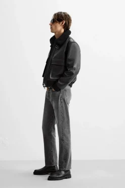ZARA Calças De Ganga^JEANS ANKLE STRAIGHT FIT Carvão