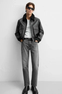 ZARA Calças De Ganga^JEANS ANKLE STRAIGHT FIT Carvão