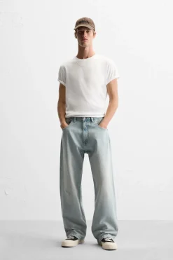 ZARA Calças De Ganga^JEANS BAGGY FIT Azul-claro